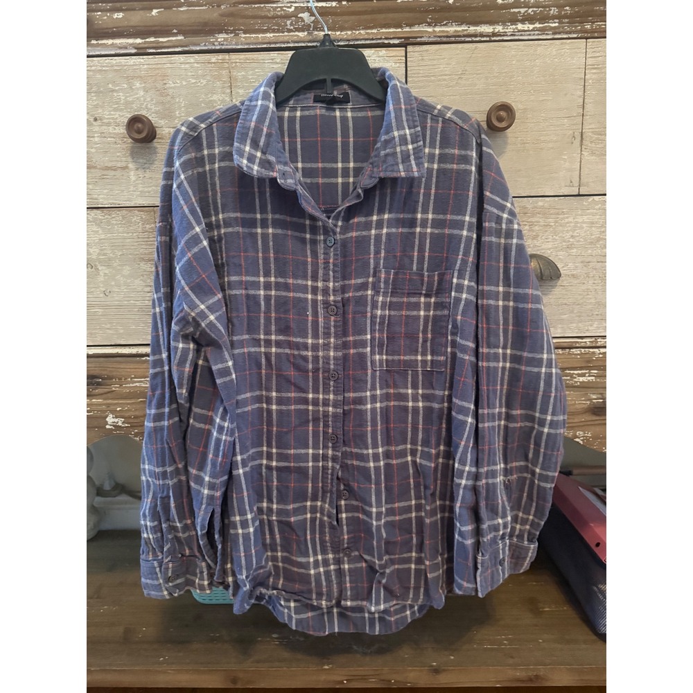 Mittoshop Harley Davidson Custom Plaid Flannel Shirt Blue Orange Large L